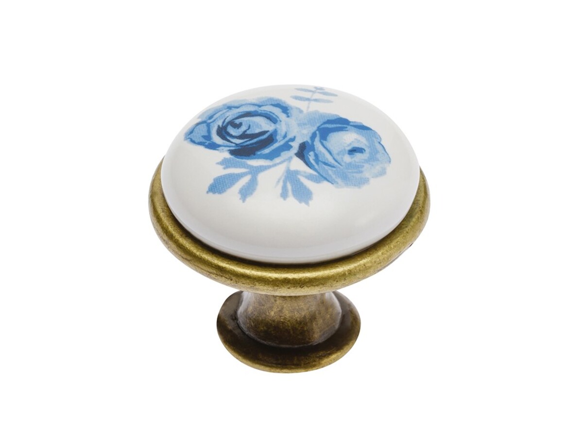 Buton, Portelan, Alama antichizata, Floare albastra, GP-0728-J4-A-04