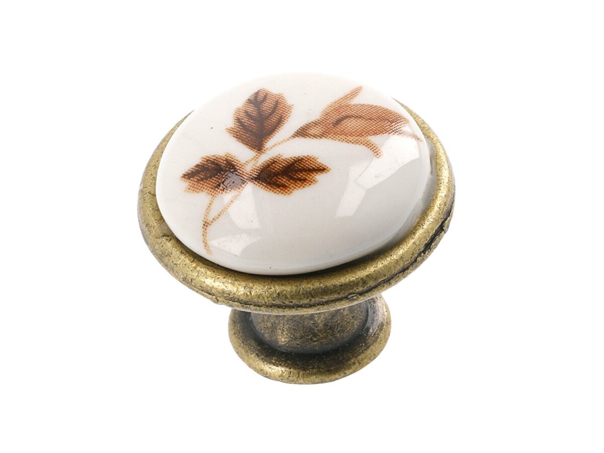 Buton, Portelan, Alama antichizata, Floare maro, GP-0728-J4-B