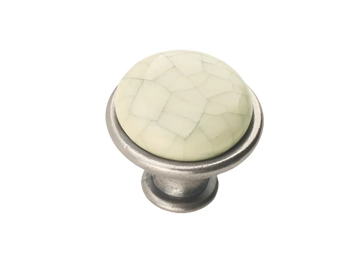 Buton, Portelan, Nichel patinat, Firicele gri, GP 19-G11-MLK-4