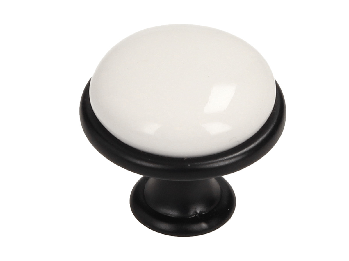 Buton, Portelan, Negru mat, Alb GP 19-R31-WHT-0