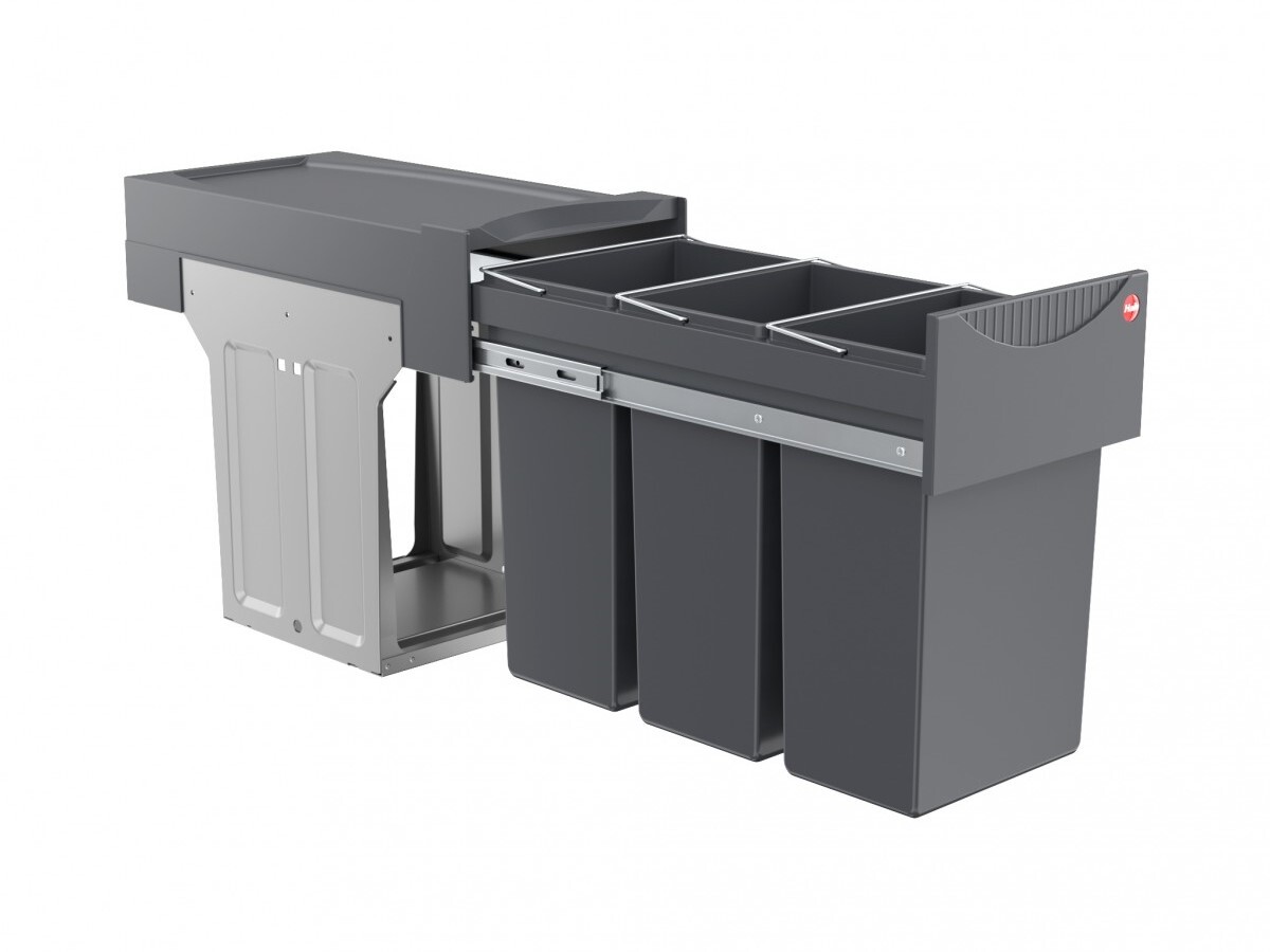 Cos gunoi selectiv, 3x10L, cu capac, Gri inchis, 3666131