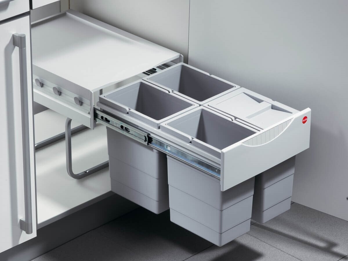 Cos gunoi selectiv, 4×8.5L, cu capac, Gri, 3643141